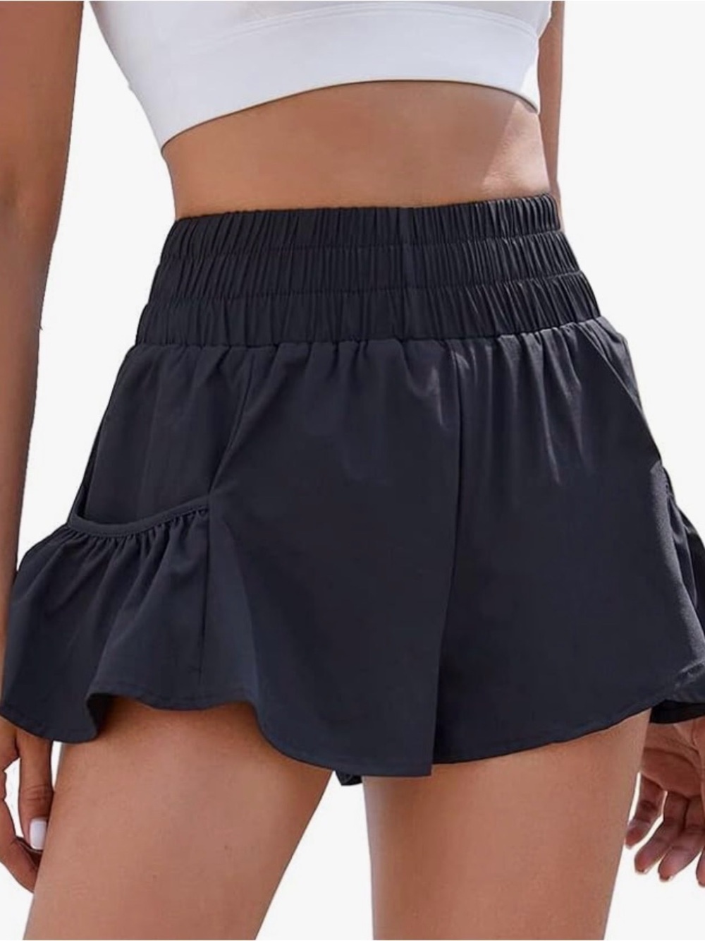 BMJL Running Shorts Women Large Black Excellent‎ Flowy High Waisted Ruffle 2.5"
